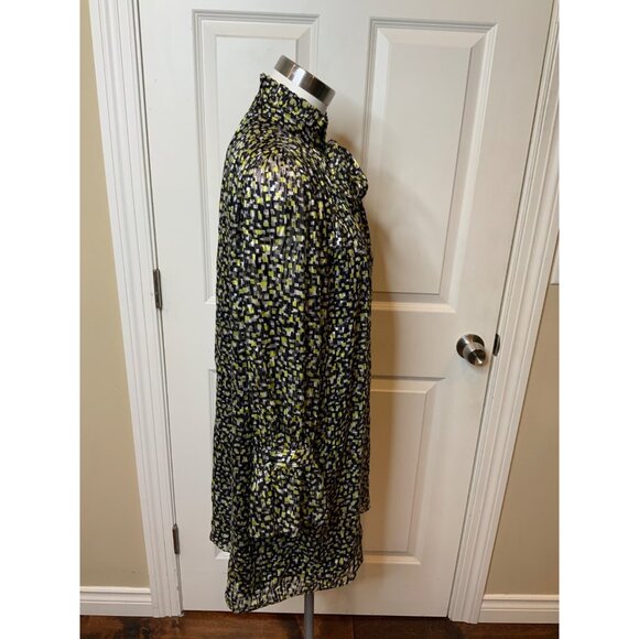 Alice + Olivia Green, Gray, Black & White Geometric Print Shirt Dress, Size M - Picture 3 of 6